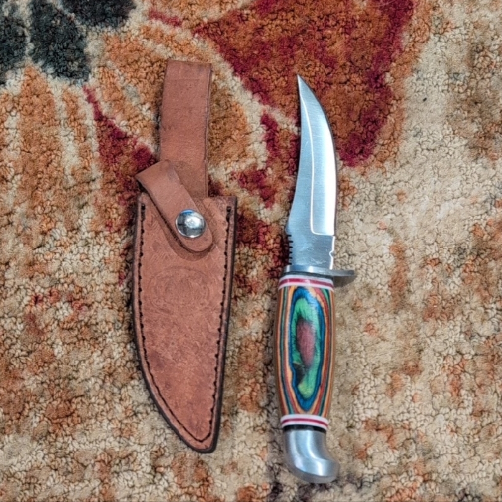 Wooden Colorful Handle Knife with Leather Sheath